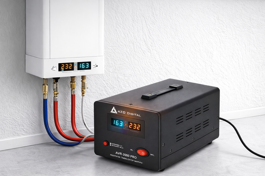 Стабилизатор напряжения AZO AVR 2000/1200 Pro, 2000VA/1200W, точность &plusmn;3%, релейный, защита для котла и генератора MK-AZO00D1156 фото