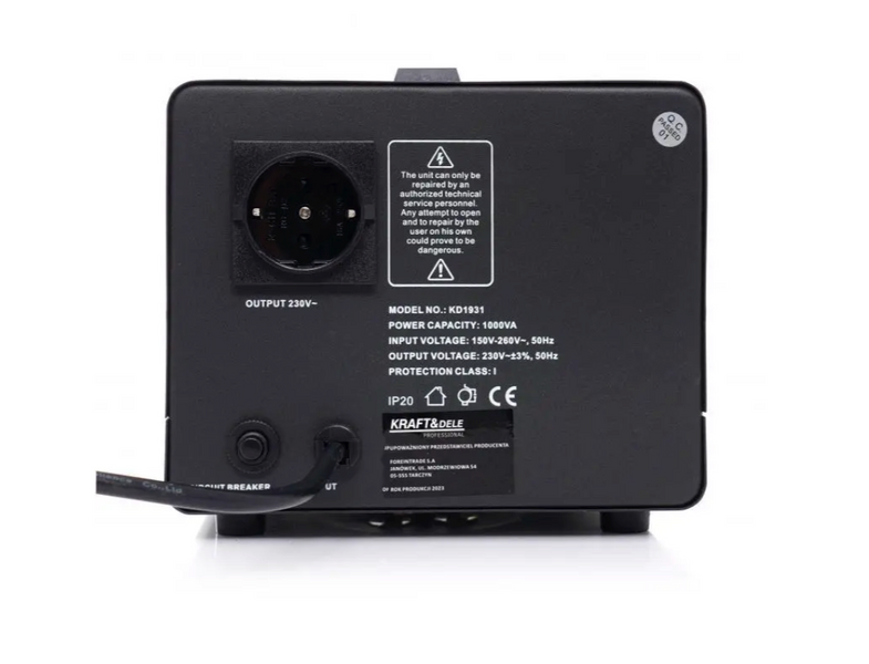 Стабілізатор напруги AVR 1000VA 230V Kraft&Dele KD1931  вхід 160&ndash;260V ефективність >90% затримка 60/180с KD1931 фото