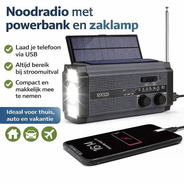 Аварийное туристическое радио 5000 мАч с солнечной панелью динамо Powerbank и фонарем 3 режима AM FM MKXSY320 фото