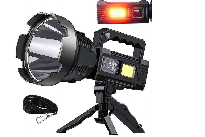 Ліхтар-прожектор акумуляторний Coba CB-T300 LED + COB лампа PowerBank та штатив чорний 500м xhp900 фото
