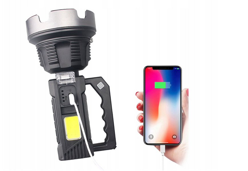 Ліхтар-прожектор акумуляторний Coba CB-T300 LED + COB лампа PowerBank та штатив чорний 500м xhp900 фото