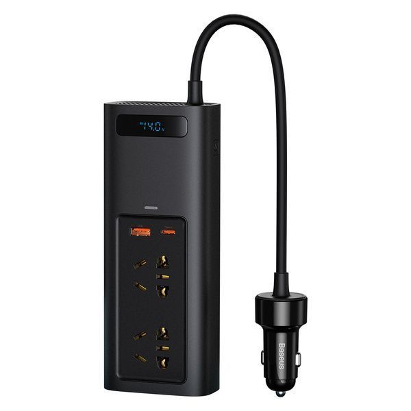 Автомобильный инвертор Baseus 150W 12V-220V черный, преобразователь напряжения в авто с USB и Type-C портами CRNBQ-A01_m фото